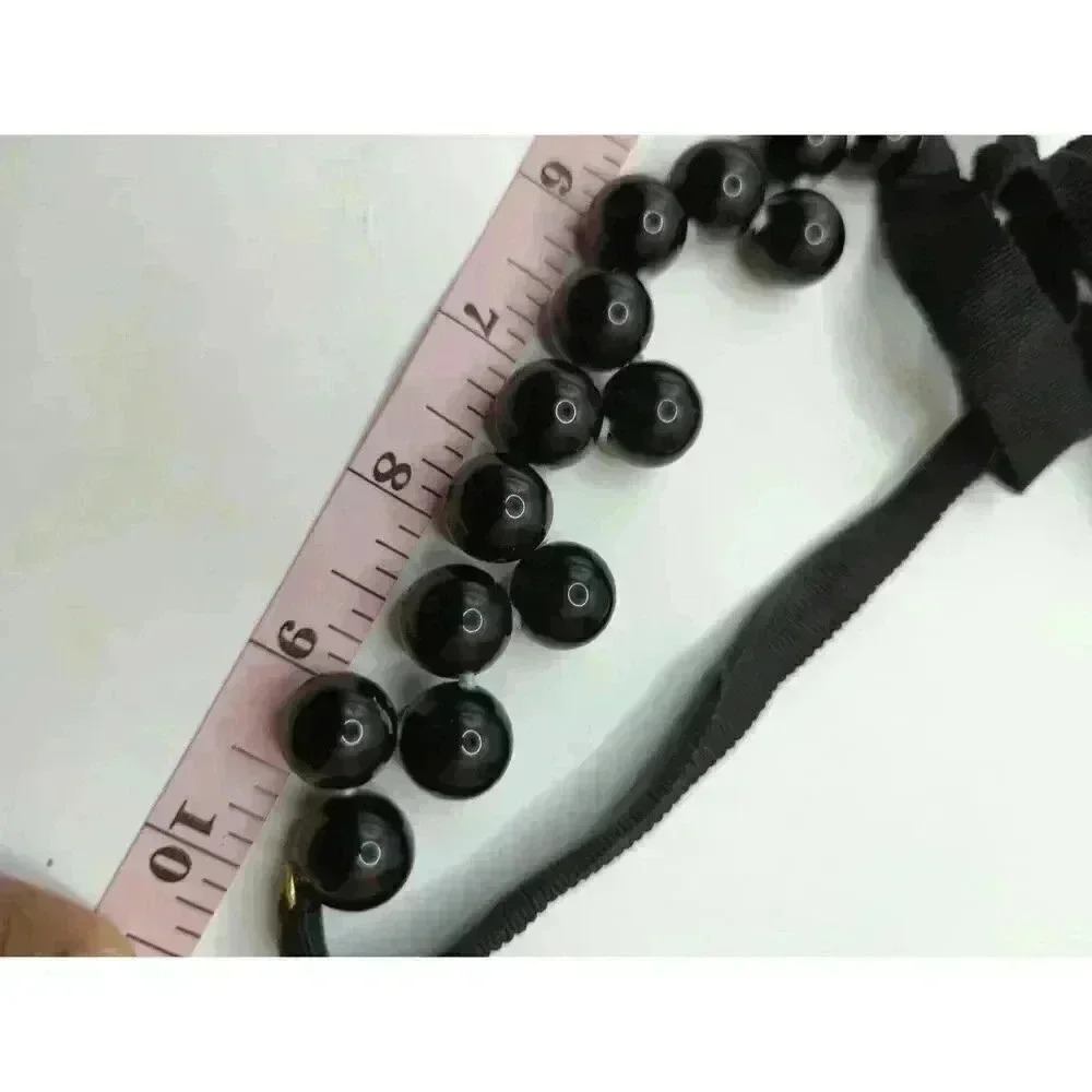 J Crew Black Beaded Necklace 20 Inch Ribbon Chain Sensitive Skin Friendly - Picture 4 of 4